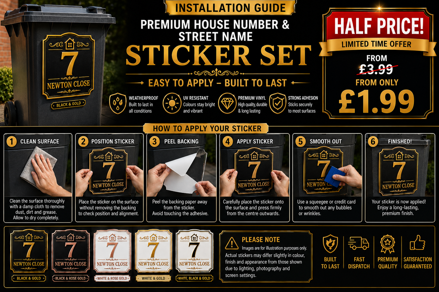 Premium Personalised House Number and Street  name Bin Stickers