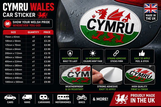 Cymru Wales Car Sticker – Welsh Flag & Dragon