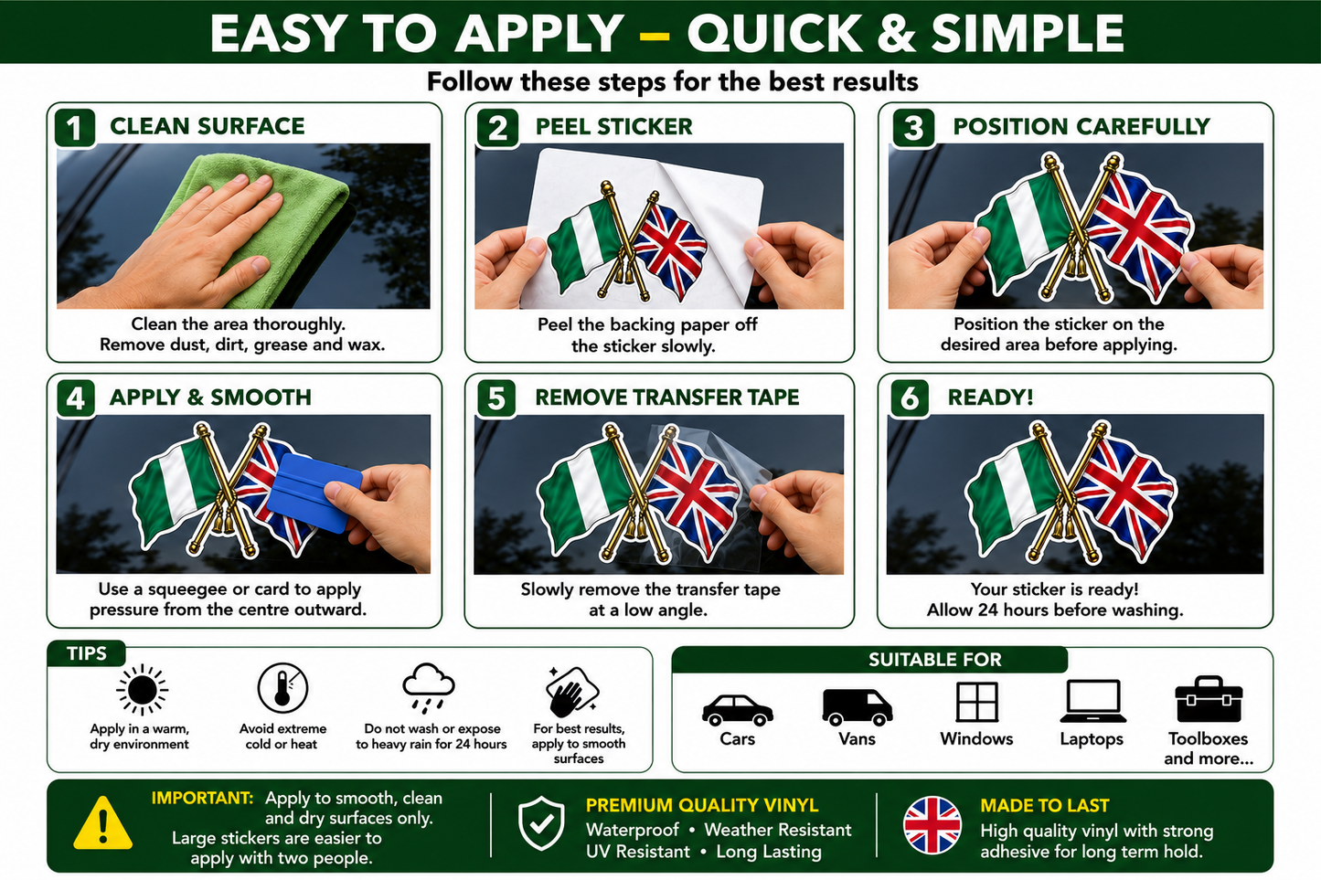 Nigeria & UK Crossed Flags Sticker – Nigerian & British Flag Vinyl Decal