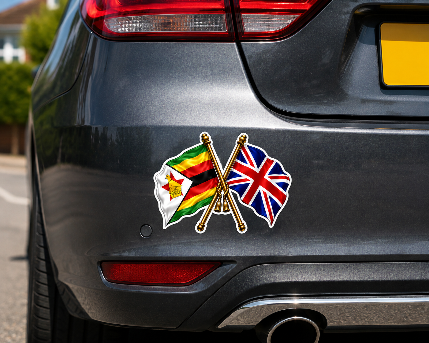 Zimbabwe & UK Crossed Flags Sticker – Zimbabwean & British Flag Vinyl Decal