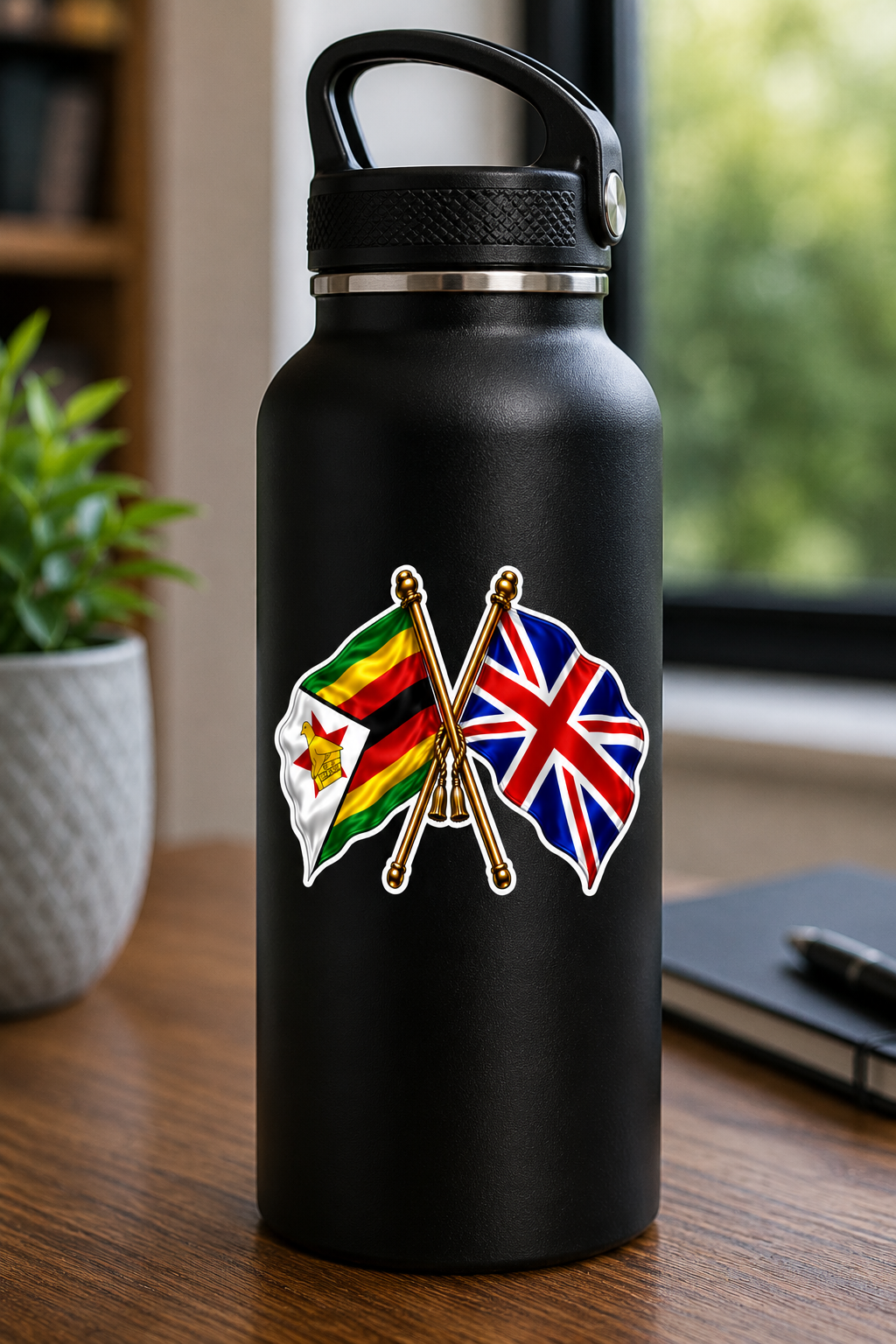 Zimbabwe & UK Crossed Flags Sticker – Zimbabwean & British Flag Vinyl Decal