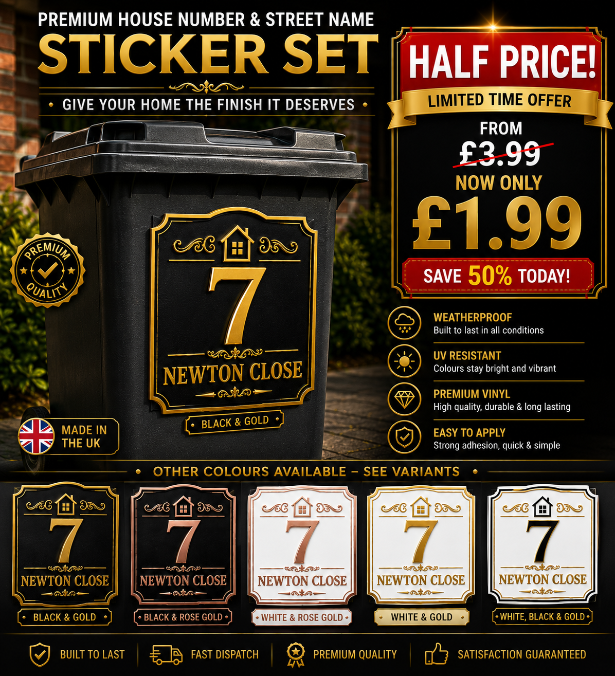 Premium Personalised House Number and Street  name Bin Stickers