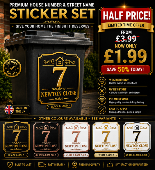 Premium Personalised House Number and Street  name Bin Stickers