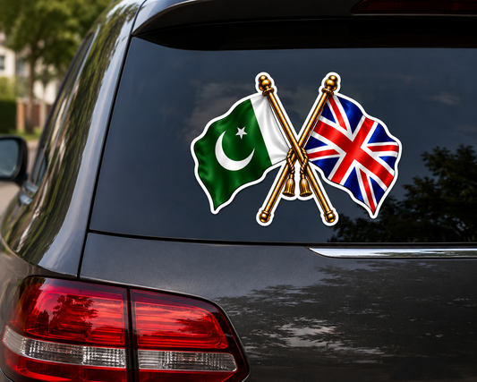 Pakistan & UK Crossed Flags Sticker – Pakistani & British Flag Vinyl Decal