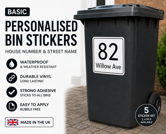 Personalised House Number and Street  name Bin Stickers – Basic Design