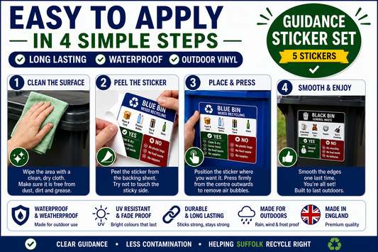 Suffolk Recycling Wheelie Bin Guidance Labels– 5 Pack Waterproof