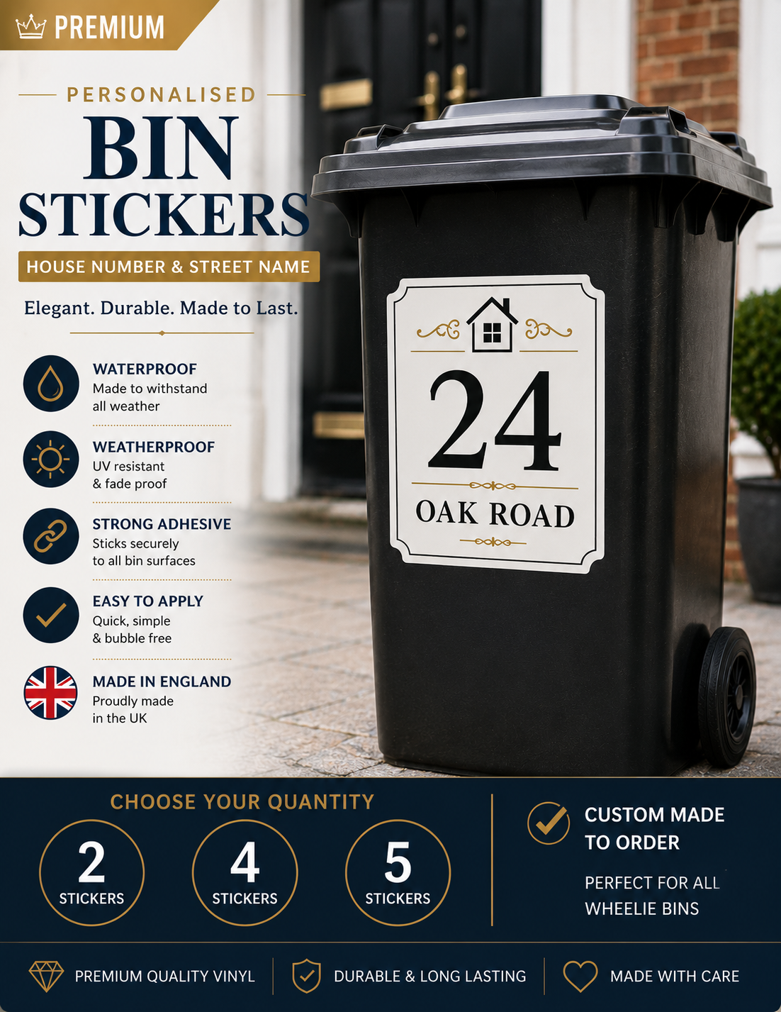 Premium Personalised House Number and Street  name Bin Stickers
