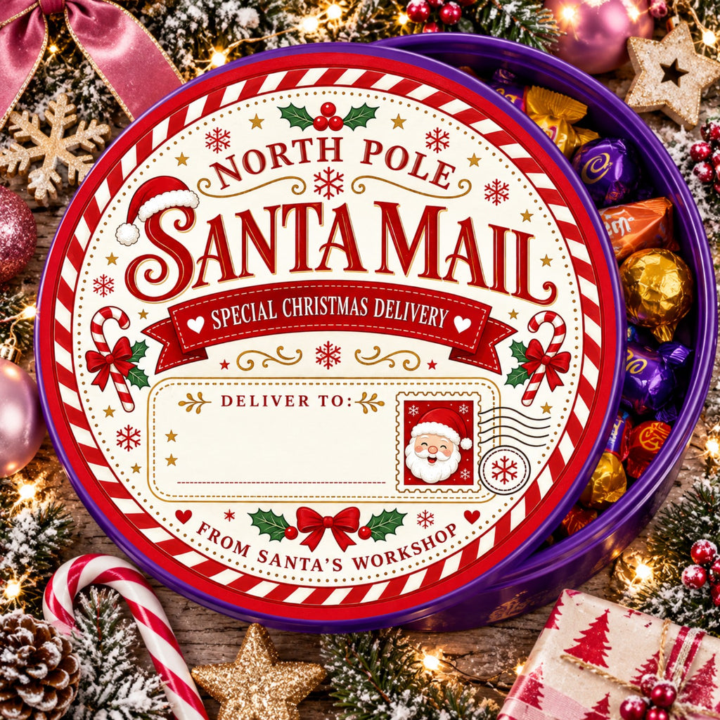 Santa Mail blank Christmas chocolate tub sticker