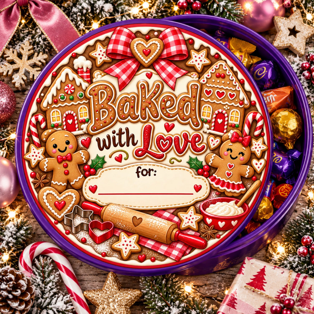 Baking With Love blank Christmas chocolate tub sticker