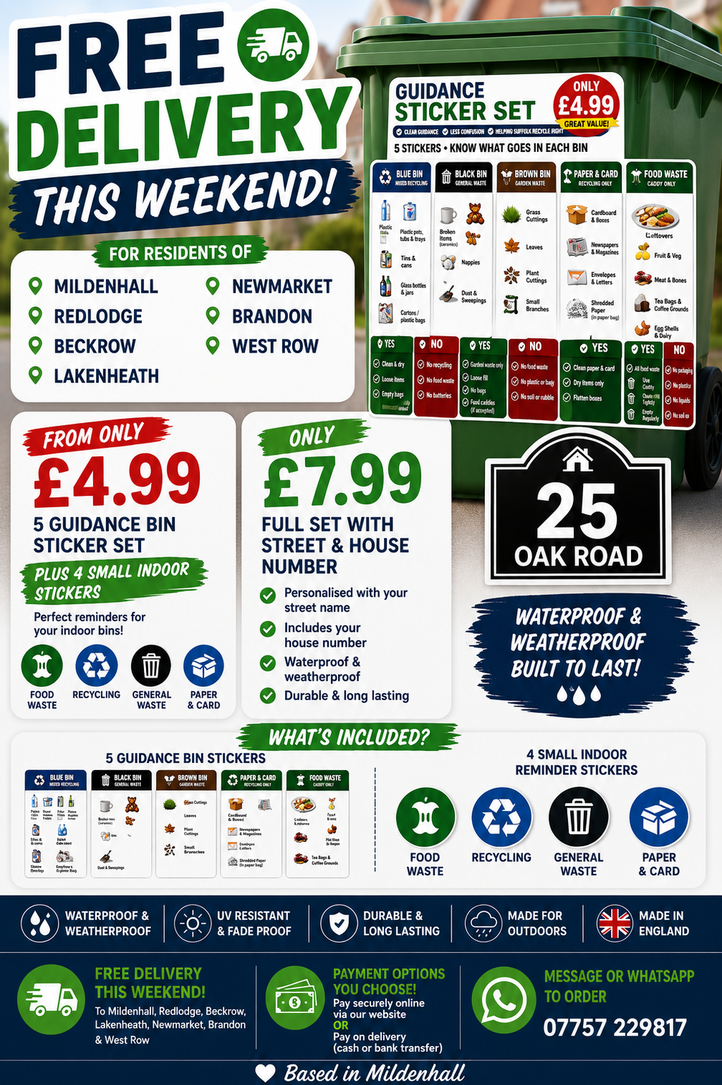 🚚 Free Local Delivery Weekend Offer – Bin Sticker Sets