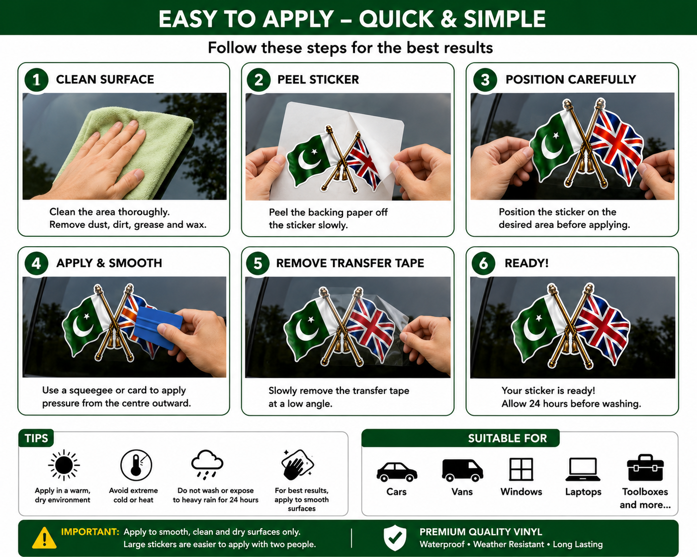 Pakistan & UK Crossed Flags Sticker – Pakistani & British Flag Vinyl Decal