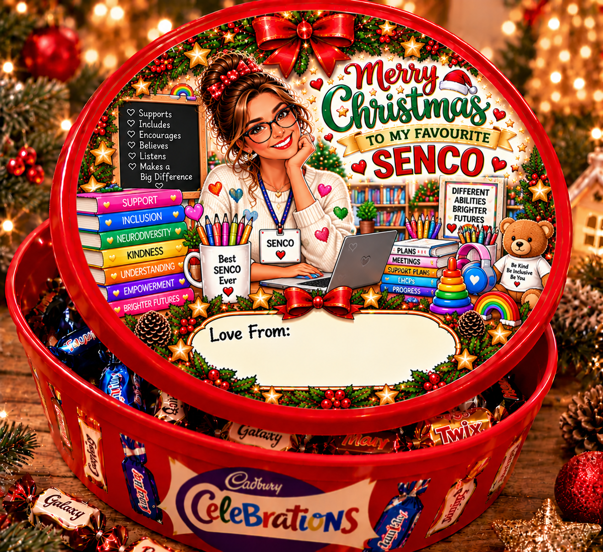 SENCO personalised Christmas chocolate tub sticker