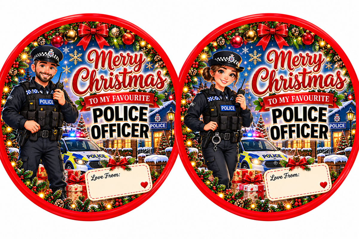 Female Bus Driver Christmas chocolate tub sticker design