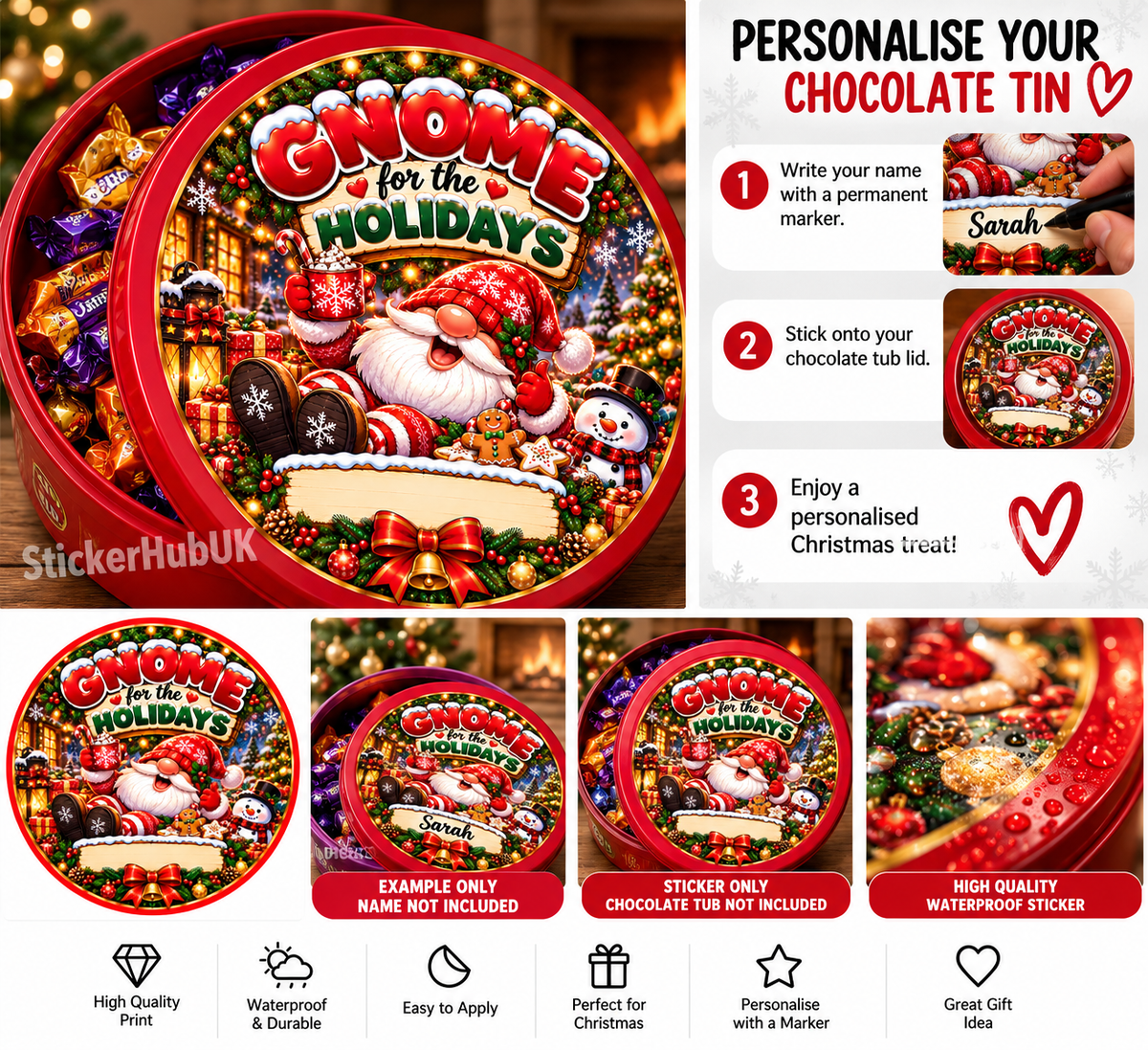 How to personalise your Christmas chocolate tub sticker