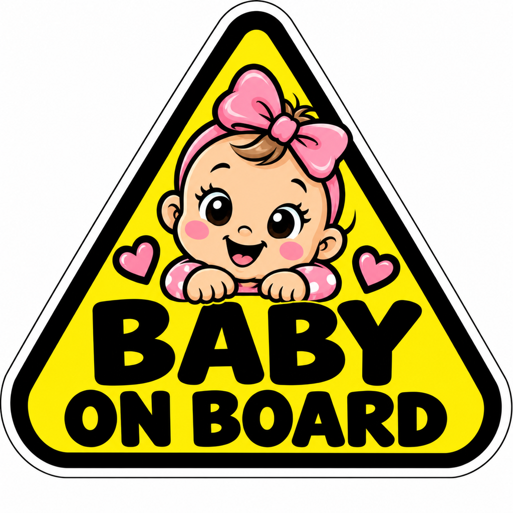 Yellow Baby on Board triangle sticker baby girl bow design