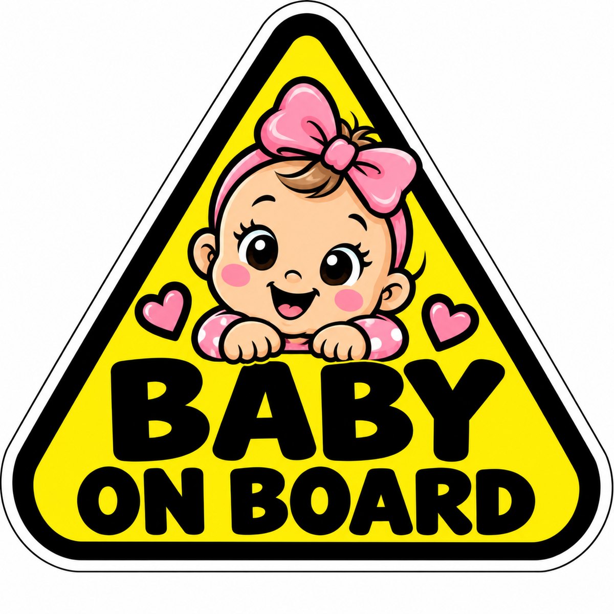Yellow Baby on Board triangle sticker baby girl bow design