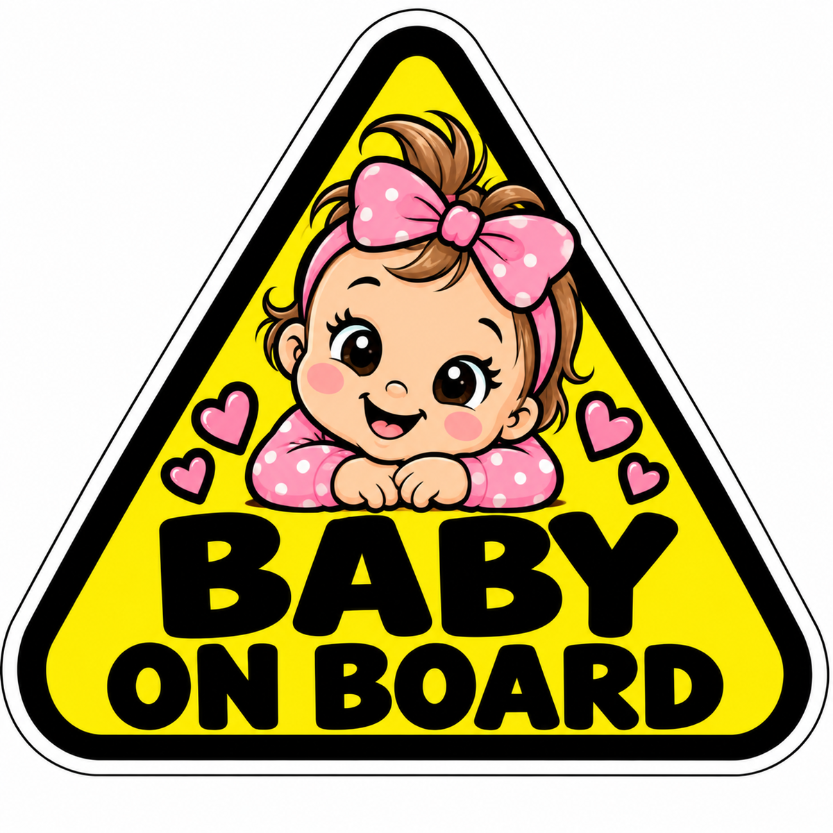 Yellow Baby on Board triangle sticker baby girl pink bow design