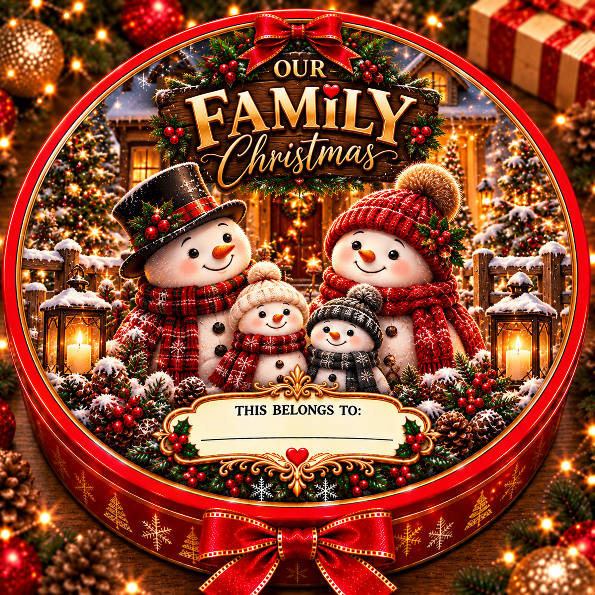Snowman Family Christmas chocolate tub sticker