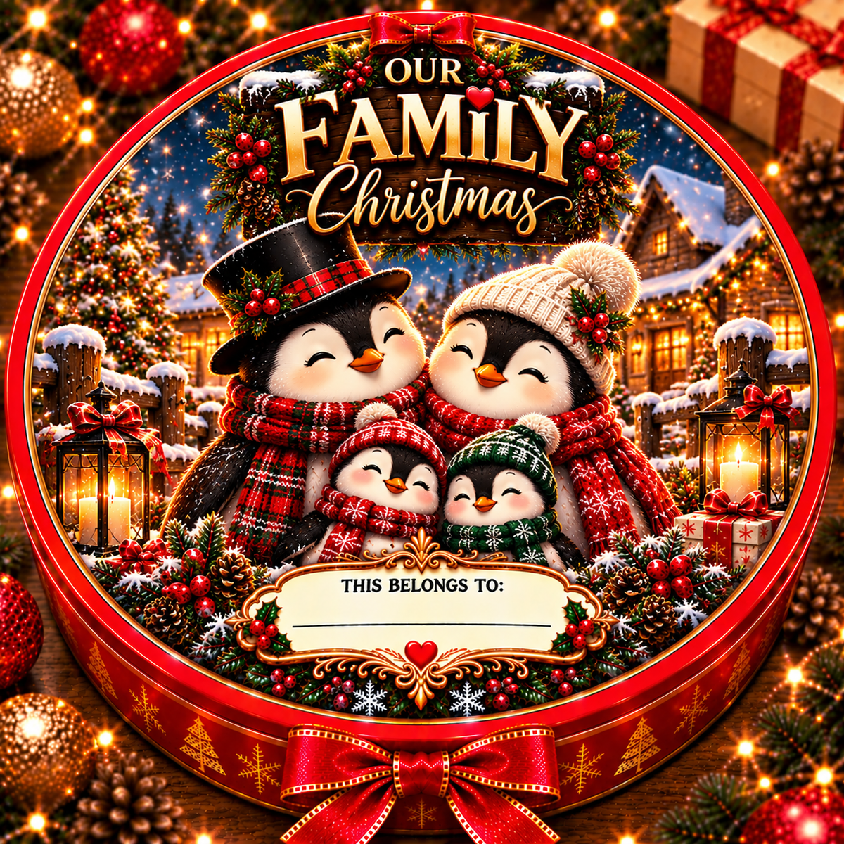 Penguin Family Christmas chocolate tub sticker