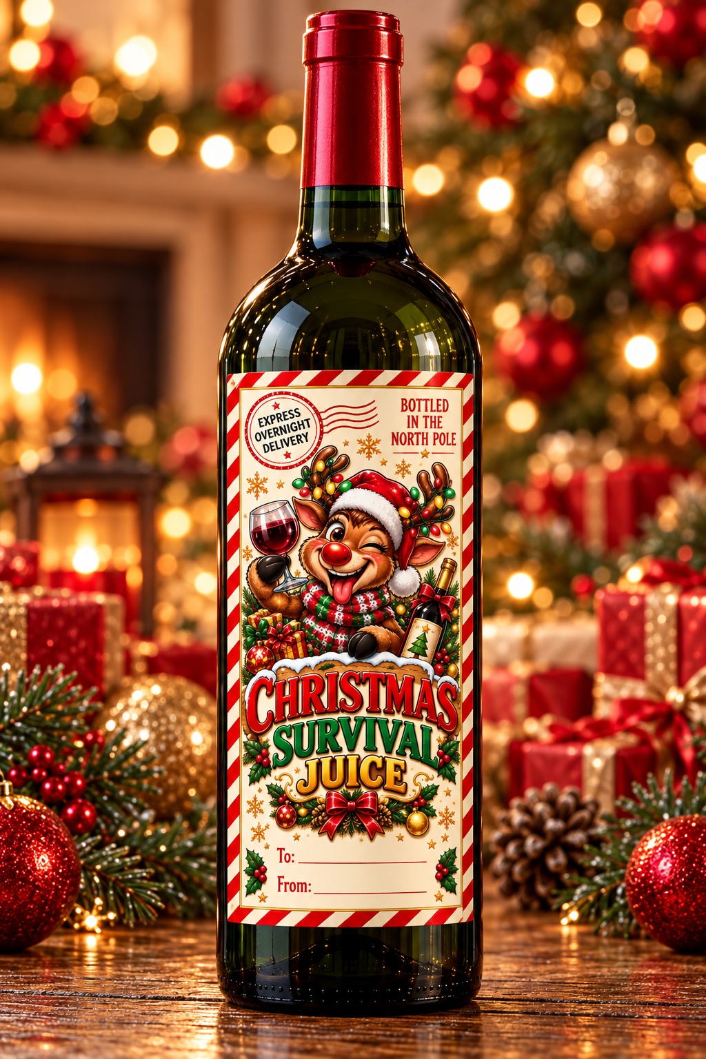 Christmas Survival Juice – wine bottle mockup