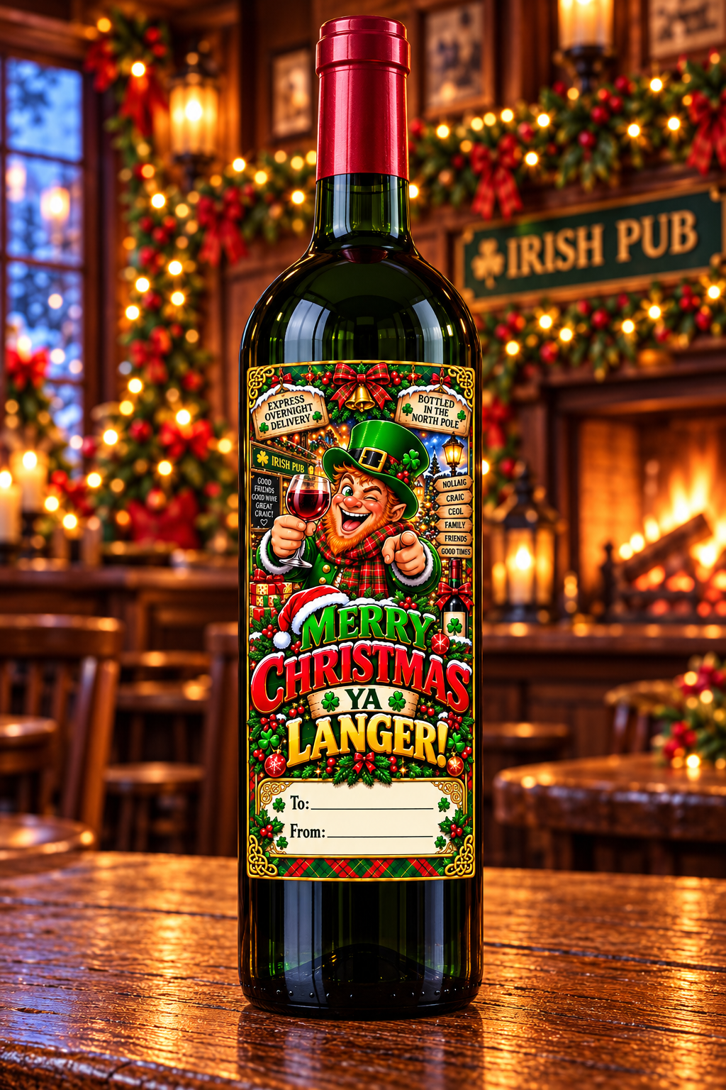 Merry Christmas Ya Langer – wine bottle mockup