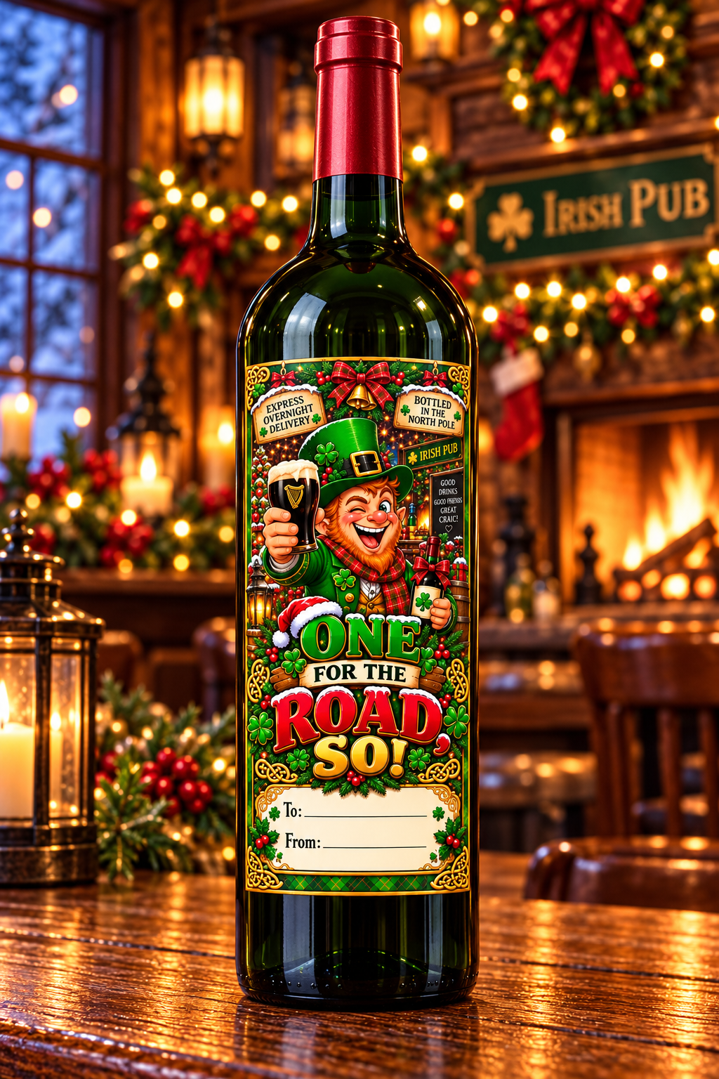 One for the Road, So! – Irish Christmas wine bottle mockup