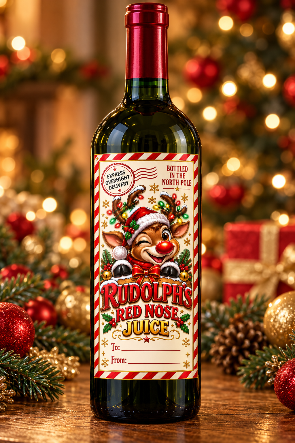 Rudolph’s Red Nose Juice – wine bottle mockup