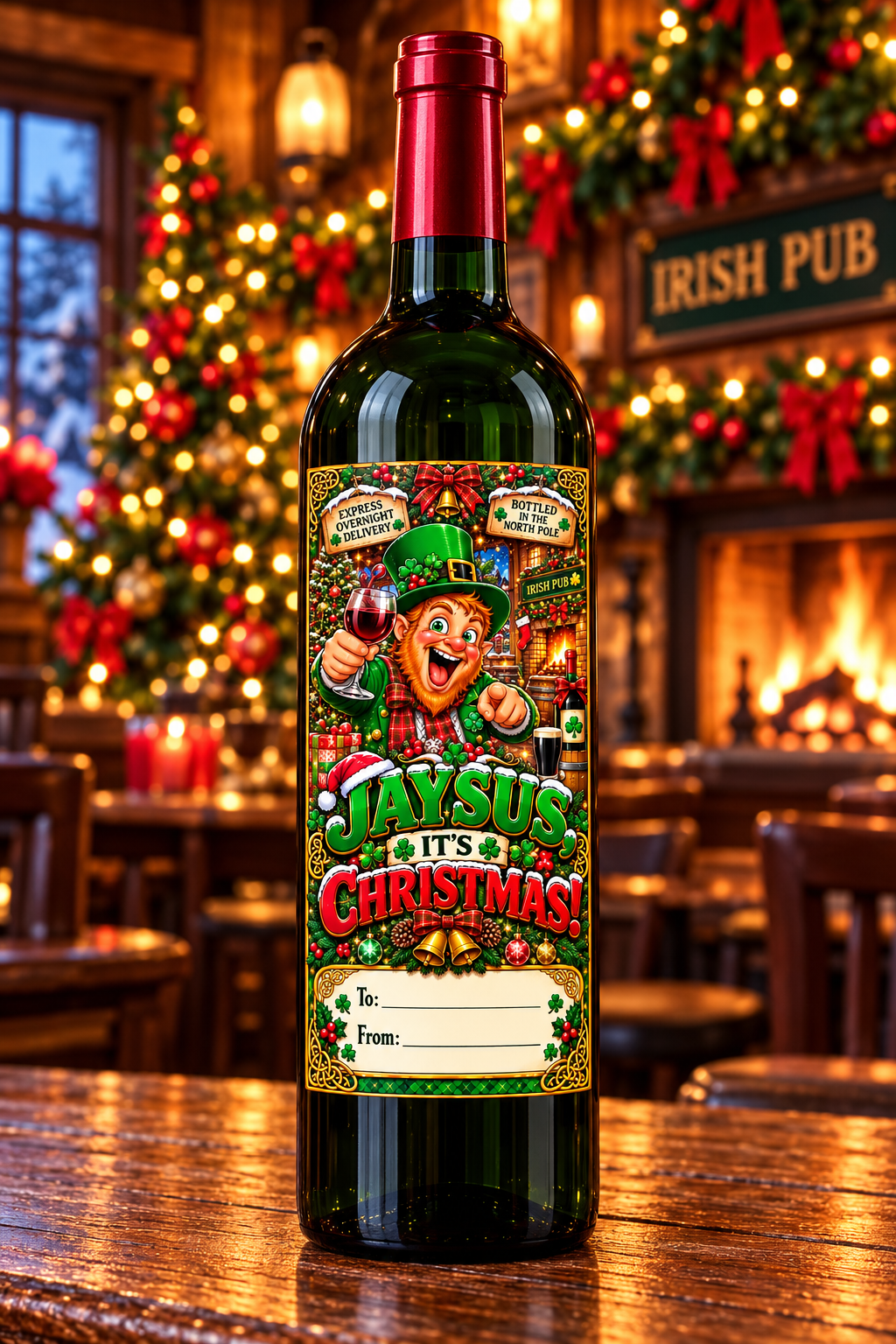 Jaysus It’s Christmas – Irish wine bottle mockup