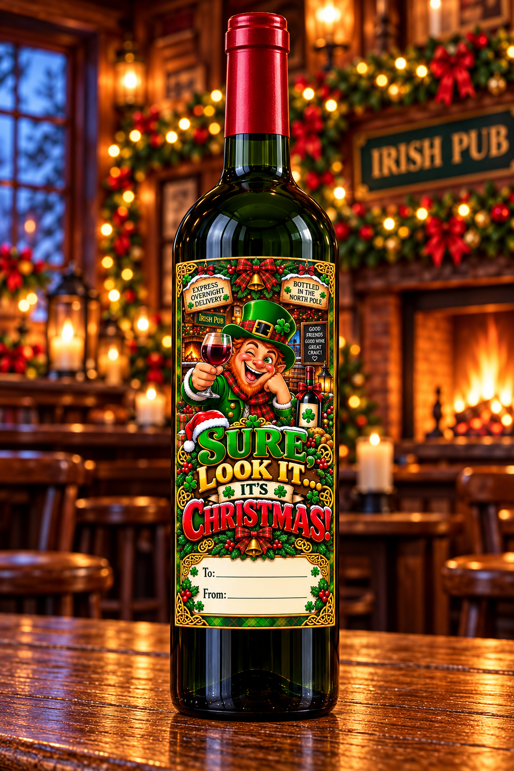 Sure Look It, It’s Christmas – wine bottle mockup