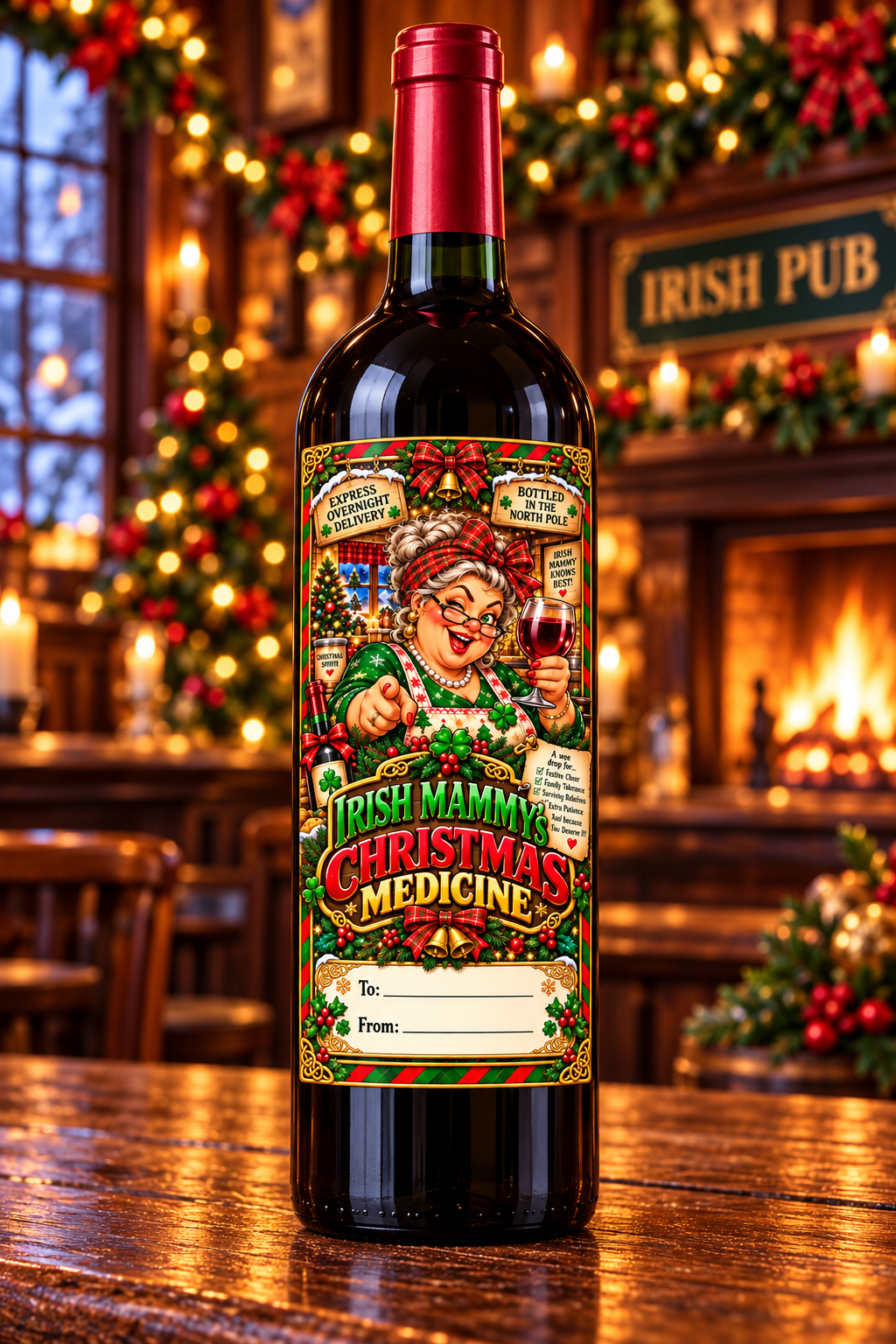 Irish Mammy’s Christmas Medicine – wine bottle mockup