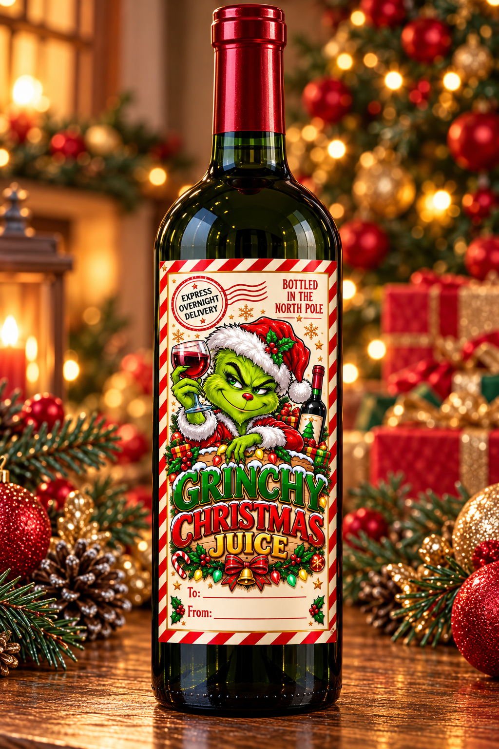Grinchy Christmas Juice – wine bottle mockup