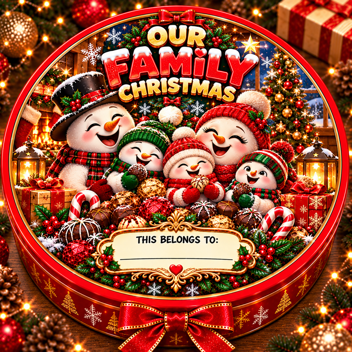 Classic Snowman Family Christmas chocolate tub sticker