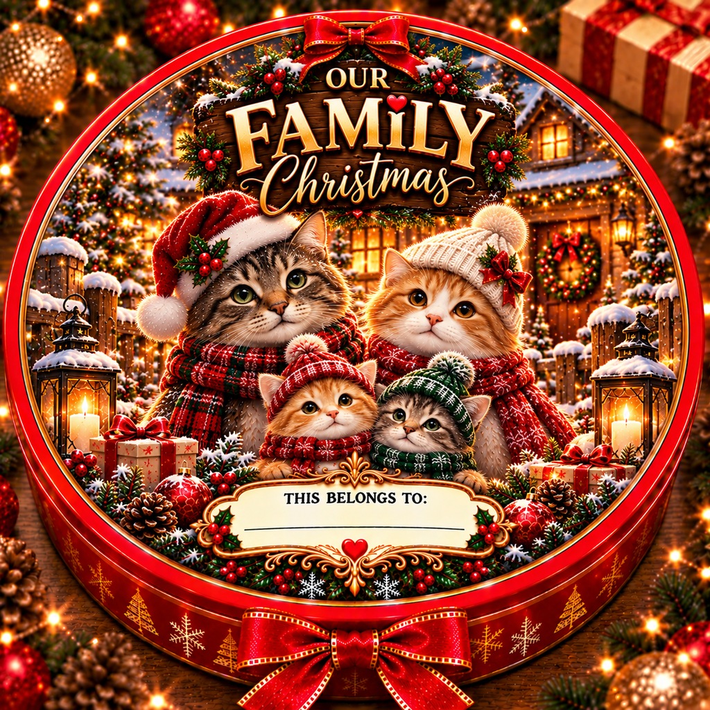 Cat Family Christmas chocolate tub sticker