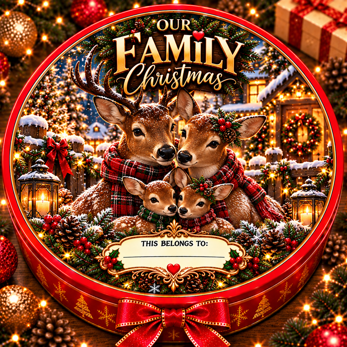 Deer Family Christmas chocolate tub sticker