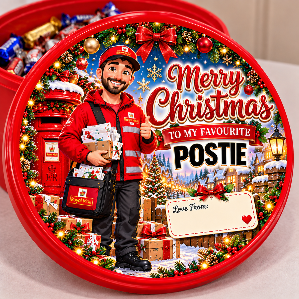 Male Police Officer Christmas chocolate tub sticker design