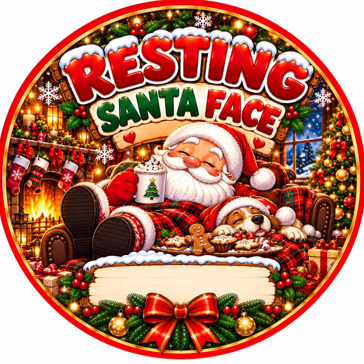 Resting Santa Face Christmas chocolate tub sticker