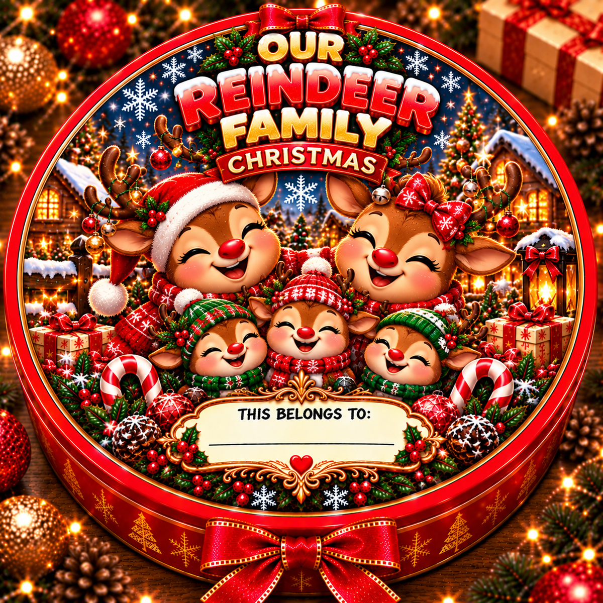 Reindeer Family Christmas chocolate tub sticker