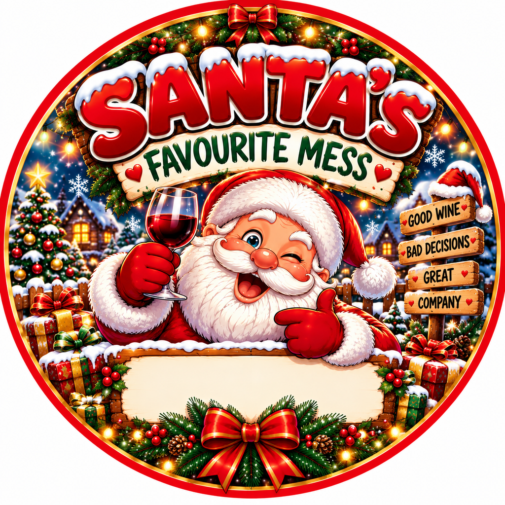 Santa's Favourite Mess Christmas chocolate tub sticker