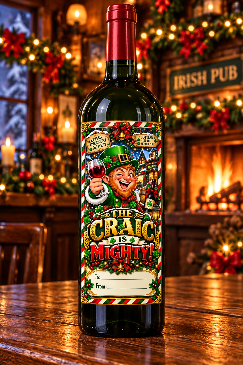 The Craic Is Mighty – Irish Christmas wine bottle mockup