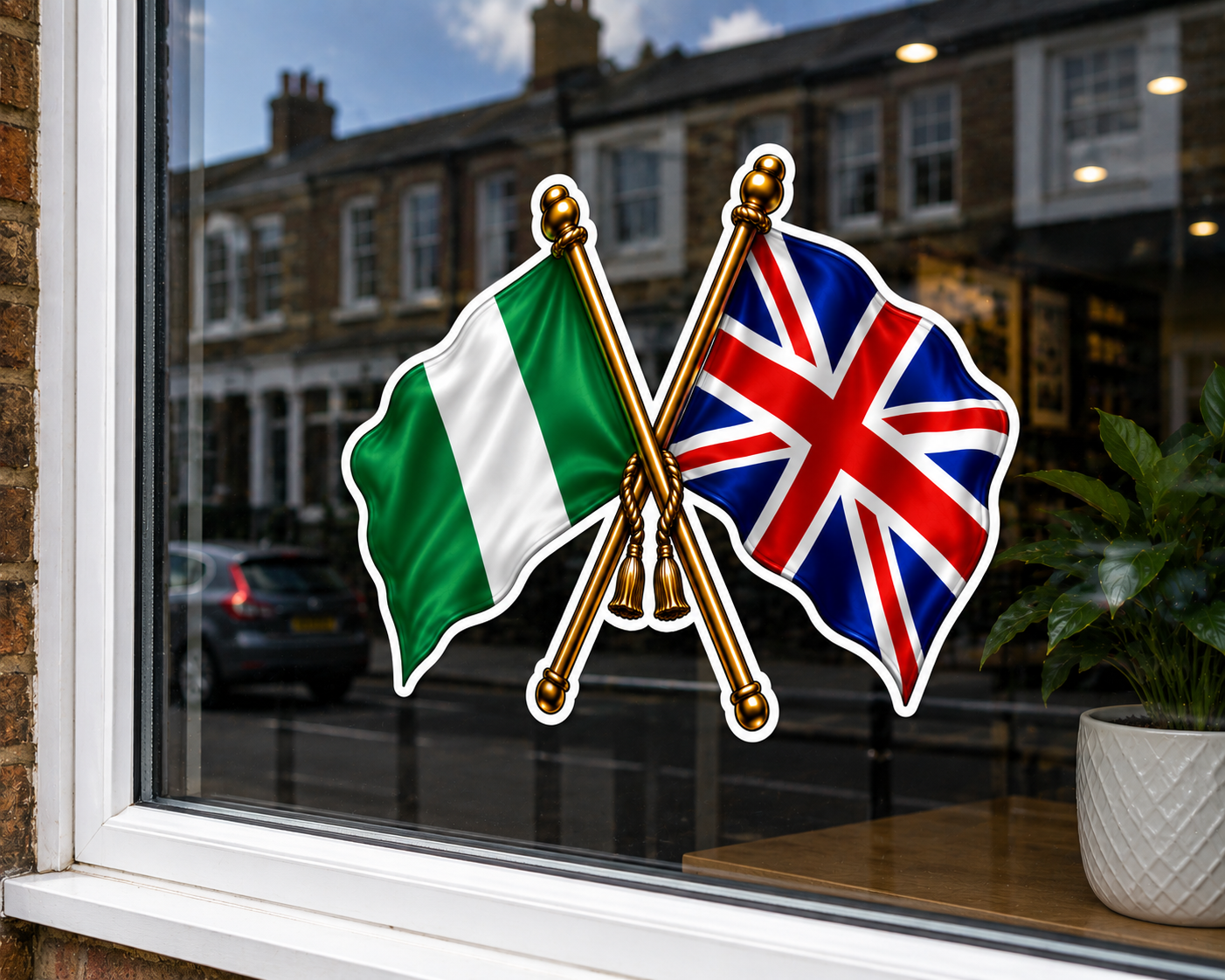 Nigeria & UK Crossed Flags Sticker – Nigerian & British Flag Vinyl Decal