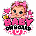Pink Baby on Board car window sticker with cute baby and hearts