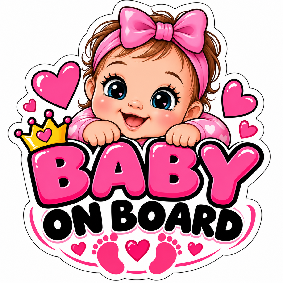 Pink Baby on Board car window sticker with cute baby and hearts