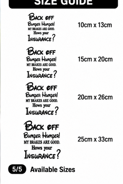 Back Off Bumper Humper sticker size guide