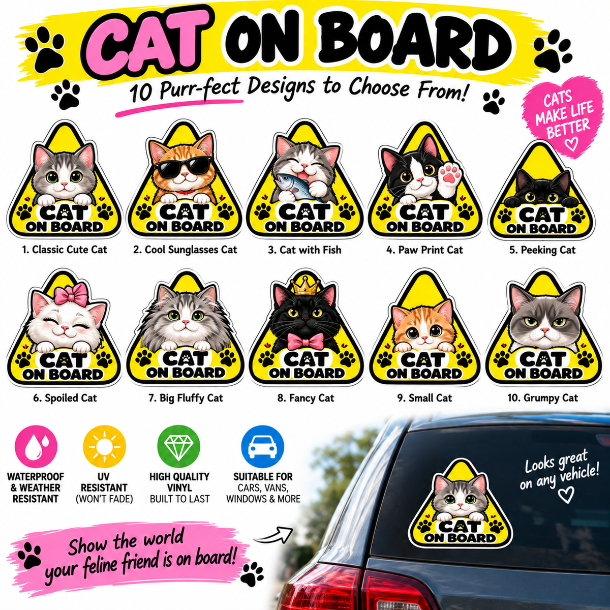 Cat on Board sticker vehicle example