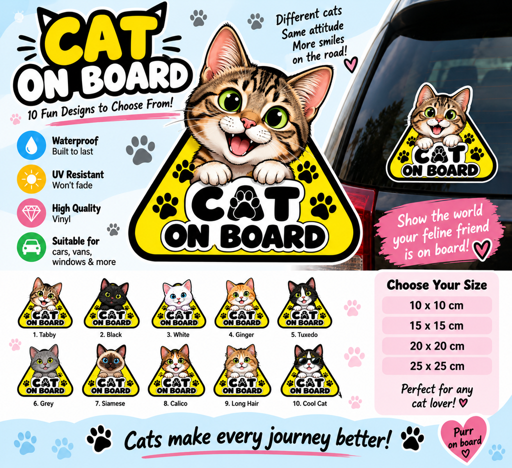Cat on Board sizes features and designs