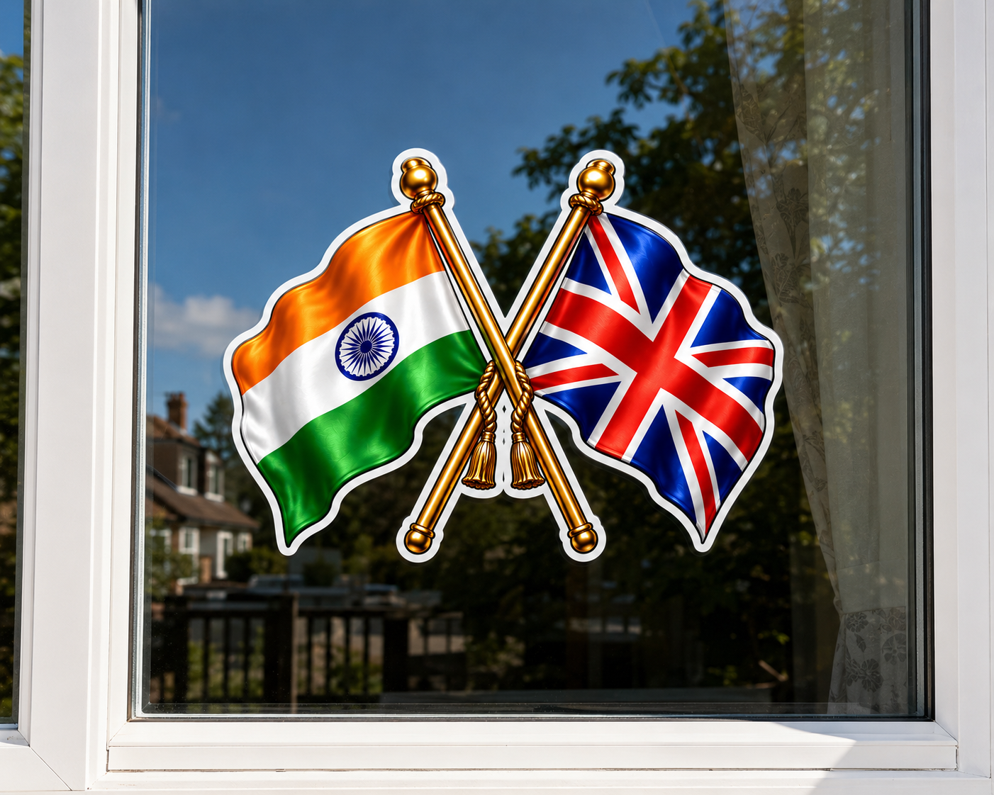 India & UK Crossed Flags Sticker – Indian & British Flag Vinyl Decal