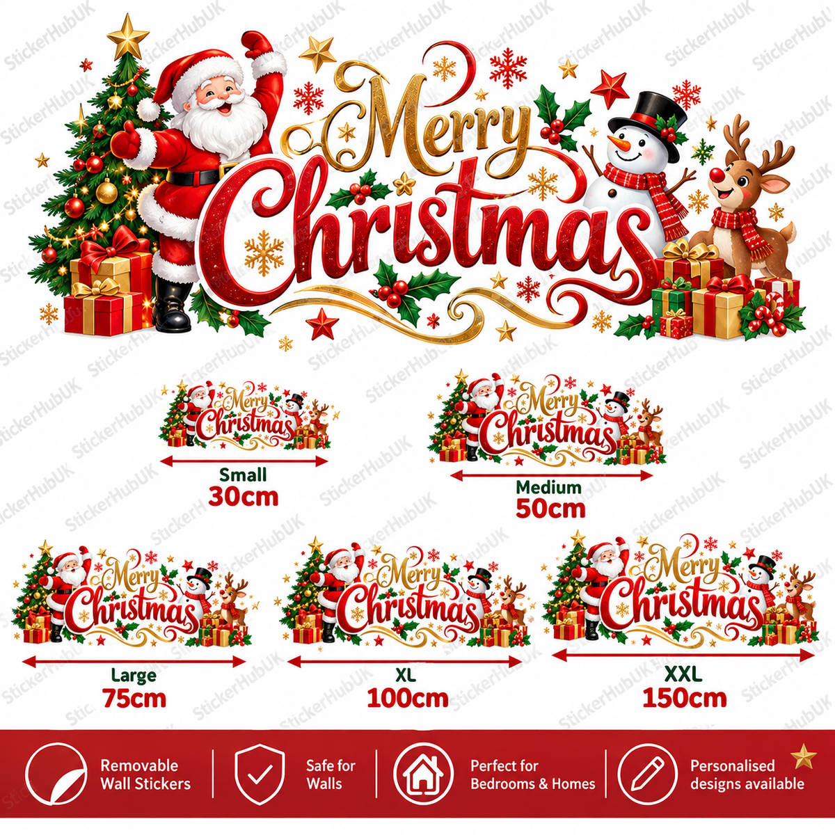Removable Christmas wall stickers available in five sizes from 30cm to 150cm