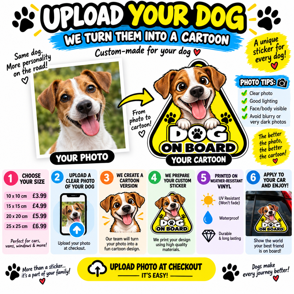 Upload your dog photo and turn it into a custom cartoon car sticker