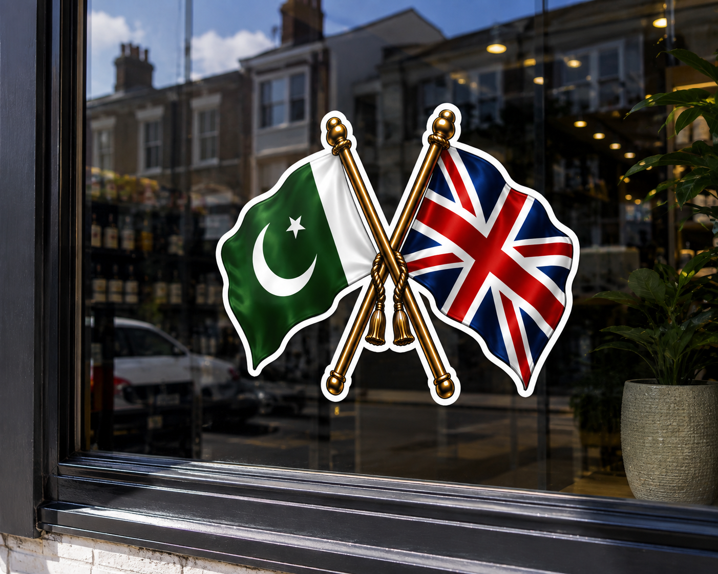 Pakistan & UK Crossed Flags Sticker – Pakistani & British Flag Vinyl Decal