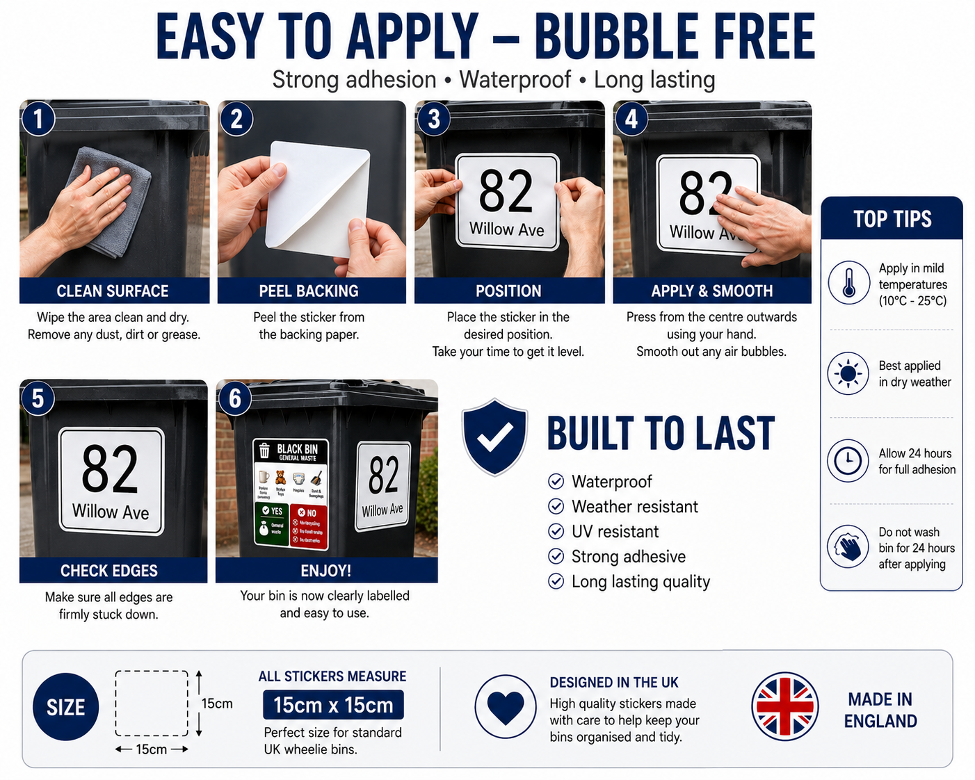 Suffolk Recycling Bin Sticker Set – Personalised Wheelie Bin Label Set (10 or 15 Sticker Sets)